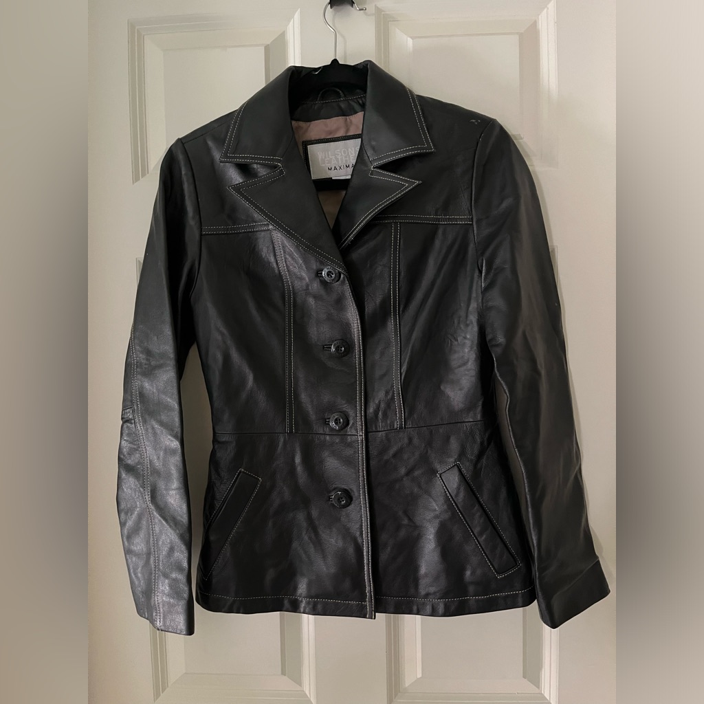 Vintage Wilsons Leather Black & Brown W/Contrast Stitching Blazer Like Jacket Xs